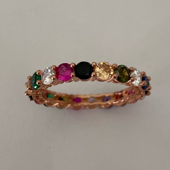 925 silver band ring round cz rose gold plated - Picture 2 of 7